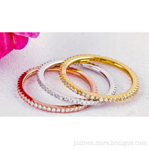 Sterling silver ring set, 3pcs band ring set with platinum plated, CZ ring